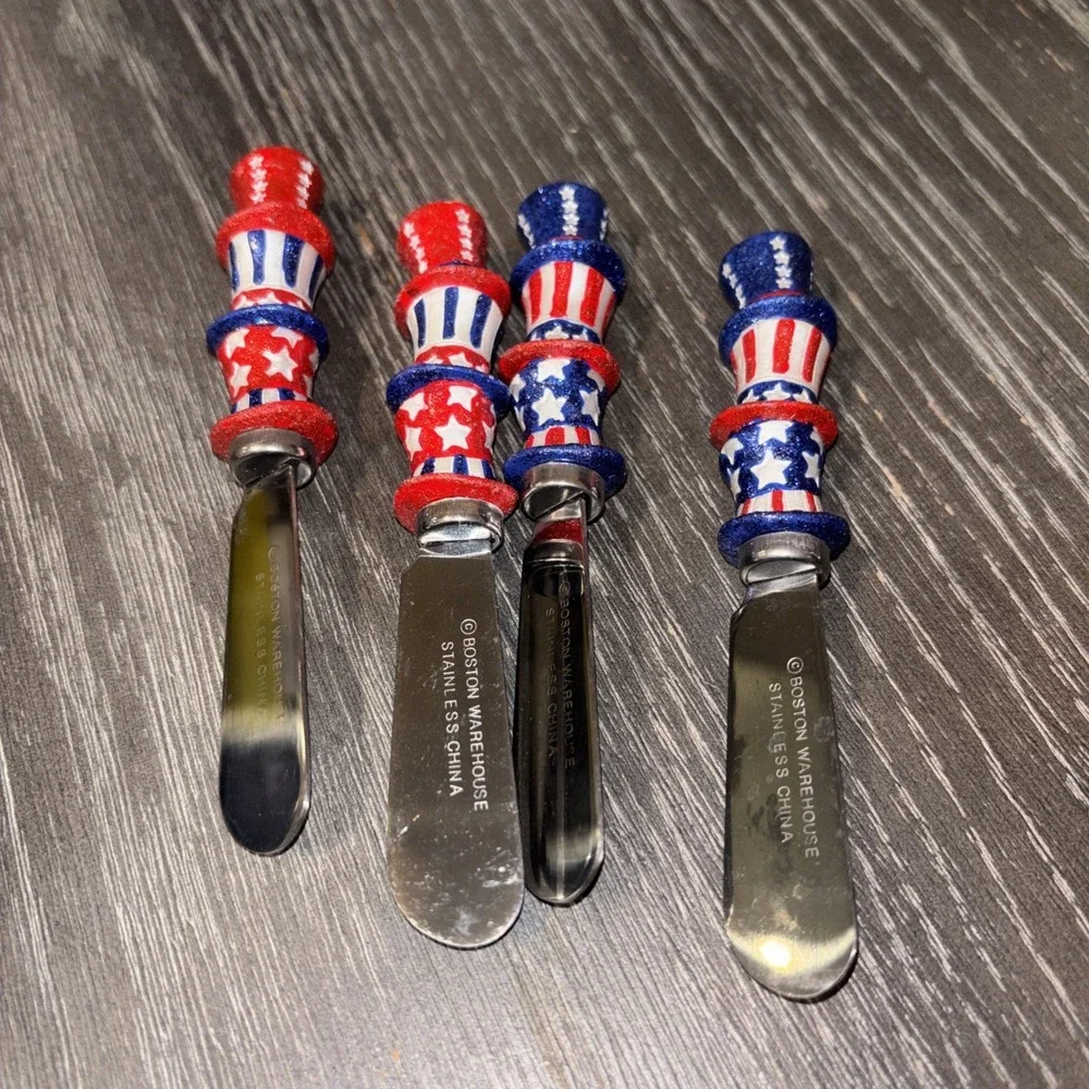 Vintage BOSTON WAREHOUSE Uncle Sam‎ 4th Of July Cheese Spreaders Set Of 4